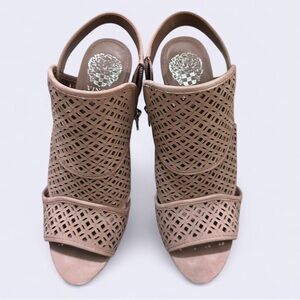 Vince Camuto Taupe Laser-Cut Peep-Toe Heels